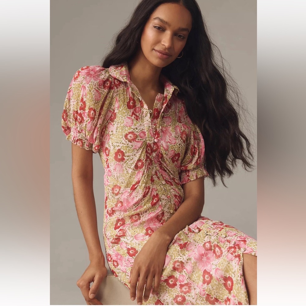 NWT Anthropologie Midi Dress Size 6 Delicate Floral Print - Picture 2 of 14